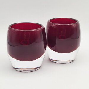 Pair Crate & Barrel Diva Votive Candle Holders Ruby Red Glass Made in Poland 3"